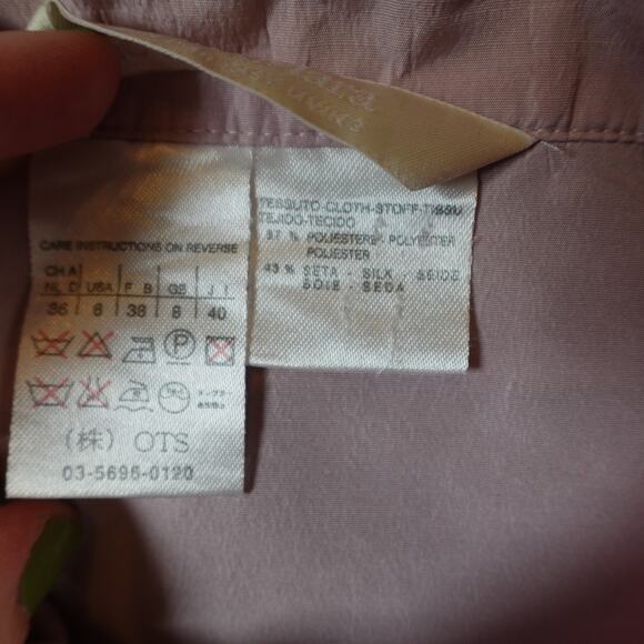 MaxMara Top Womens 6 Silk Blend Button Front Blush Pink Long Sleeve Collared - Picture 3 of 11